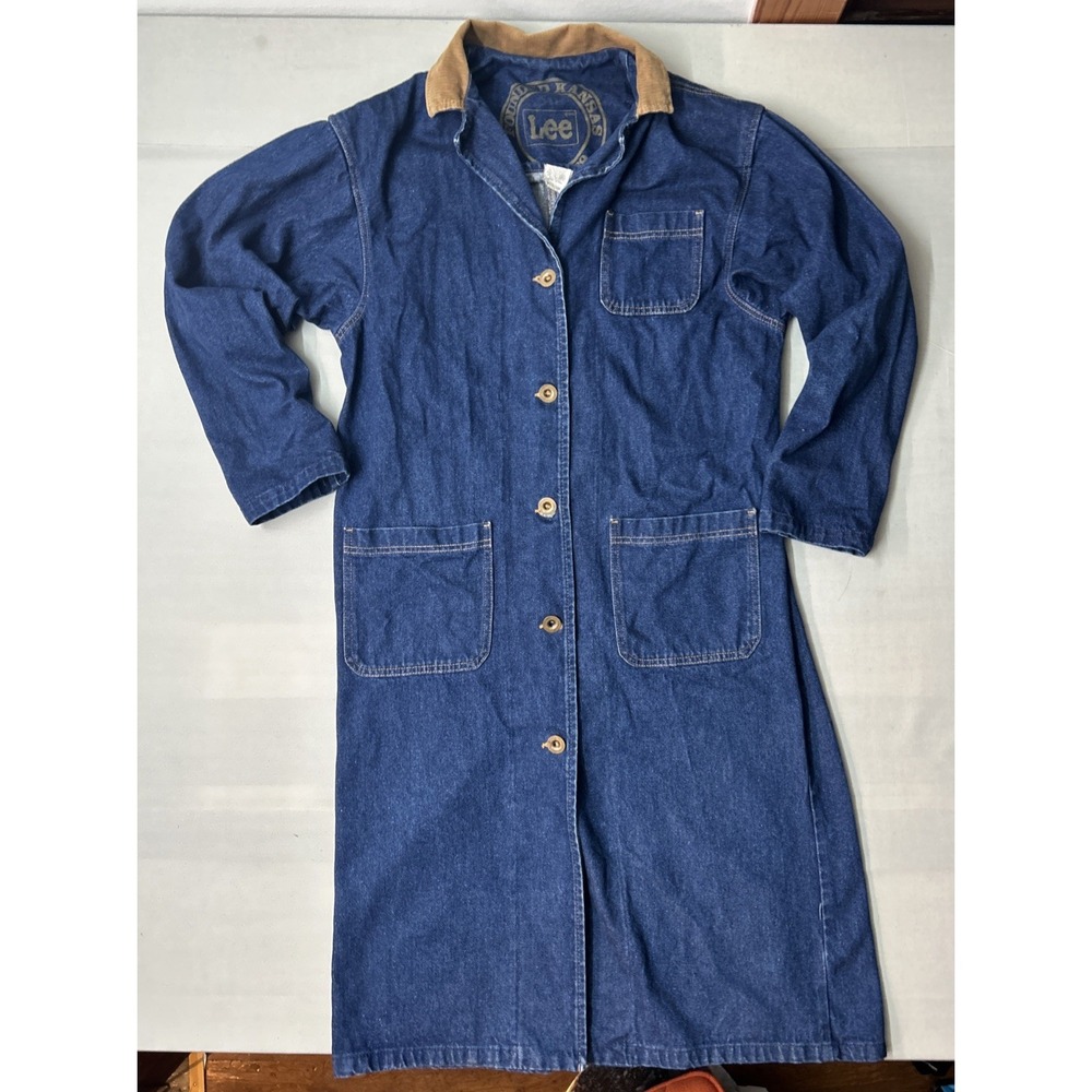 Vintage 90s Lee Denim Shop Coat Chore Work Jacket USA Made Corduroy Collar Sz M